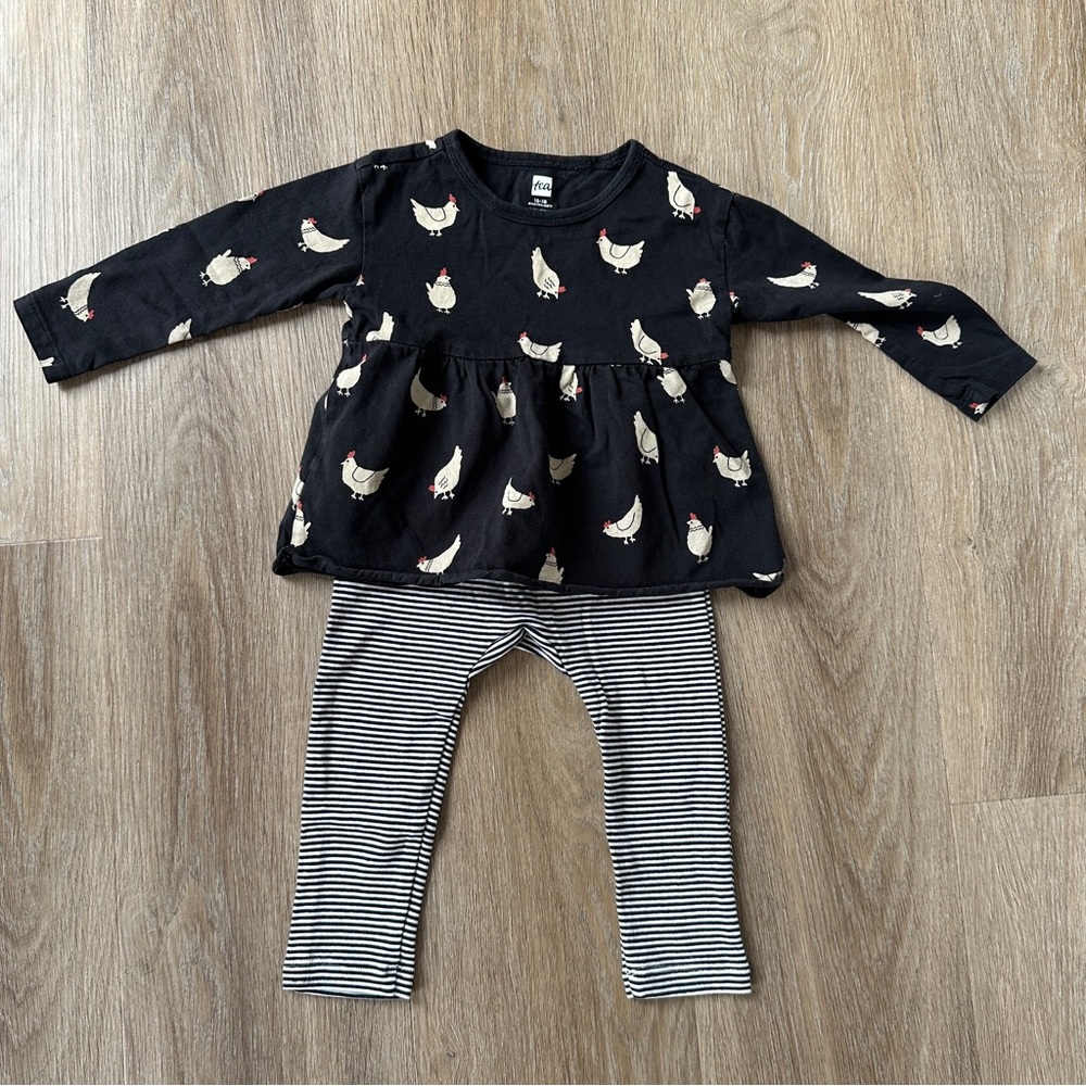 Tea Collection Black Chicken Print Set